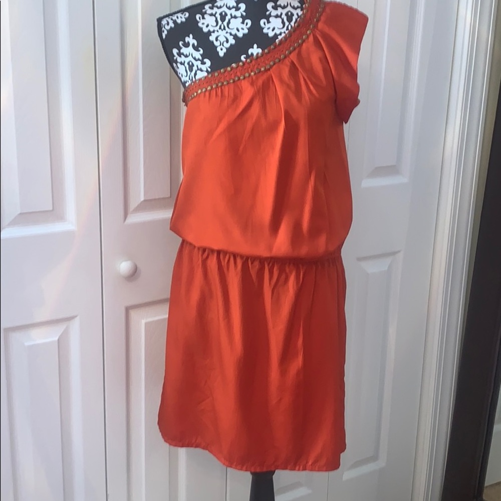 Burnt Orange Asymmetrical One Shoulder  Dress Sz M